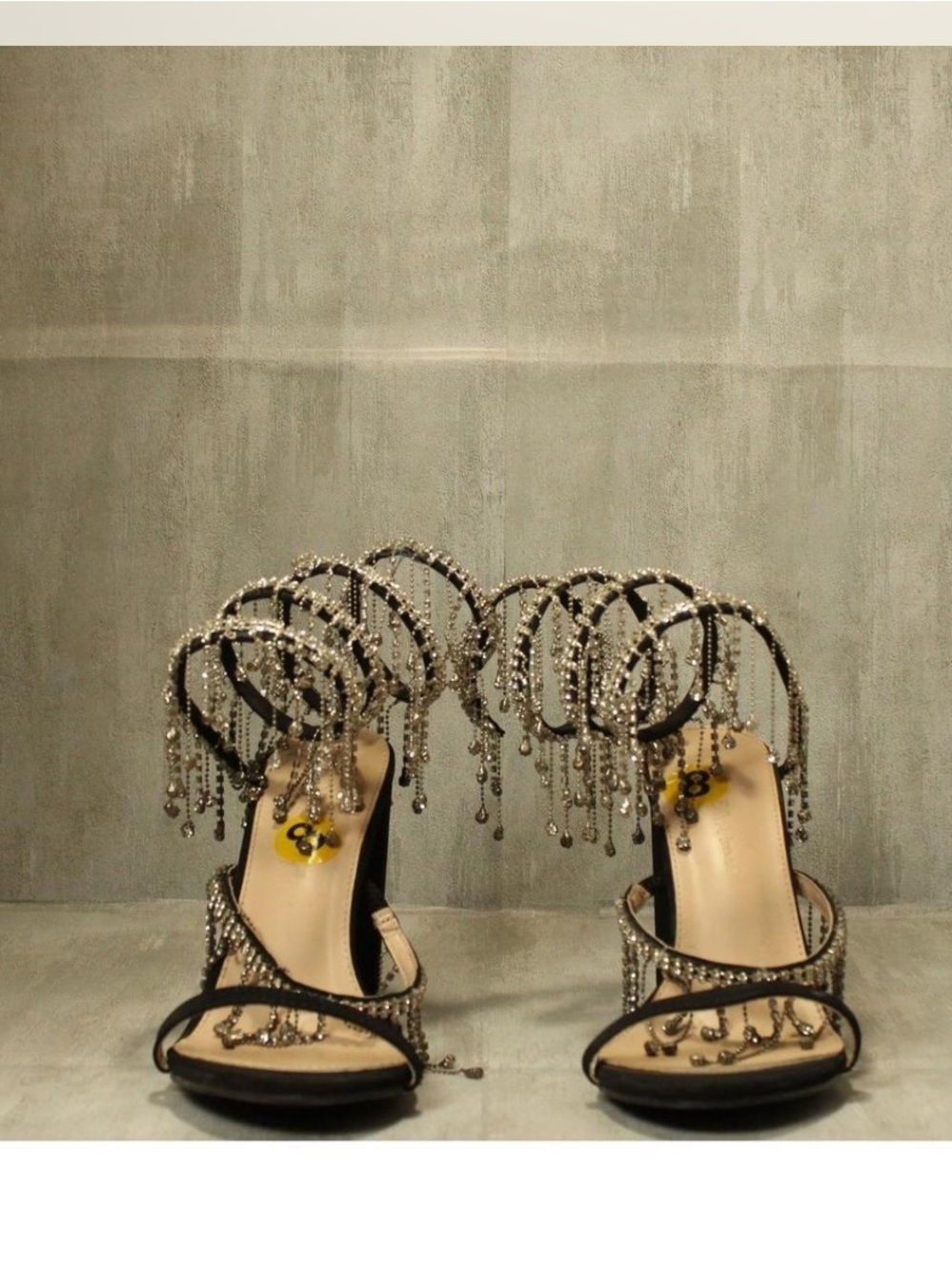 Women's Black Crystal Fringe High Heel
